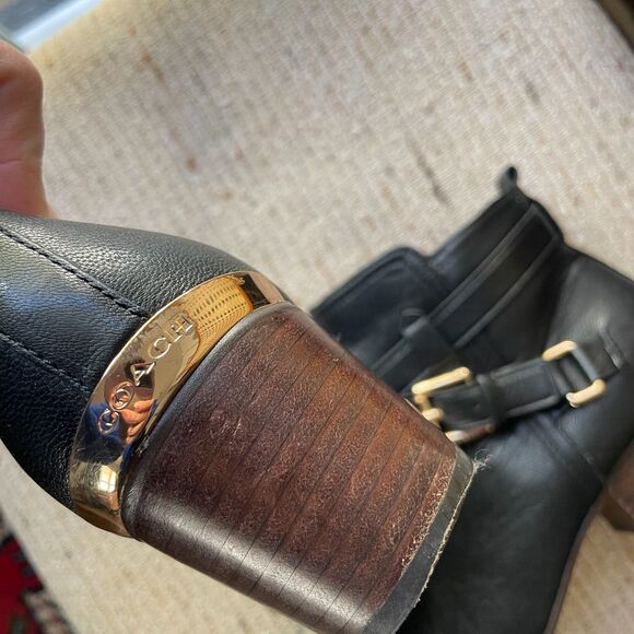 Orig. $295 Coach Pauline Ankle Boots in Black Leather w Gold Details 7 US - Picture 5 of 8